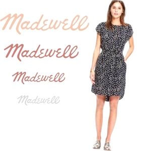 MADEWELL SILK Stencil Blossom Hi-Lo Wrap Dress Black Cap Sleeves Open Back Sz 0